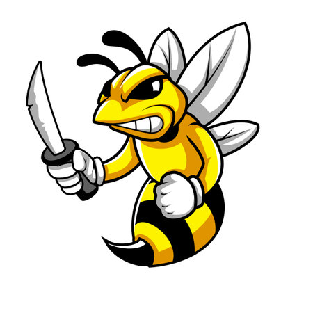 vector of angry hornet mascot holding knifeのイラスト素材