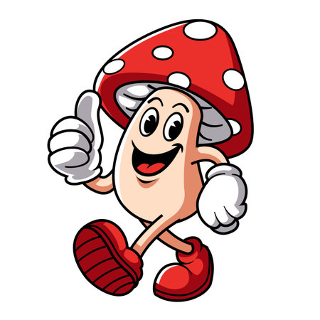 1930's style vintage cartoon mushroom mascotのイラスト素材