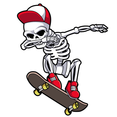 Skull playing skateboard with t-shirt designのイラスト素材