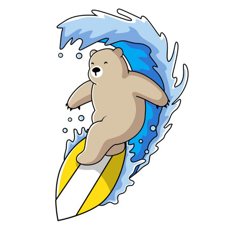 Cute bear surfing wave illustration cartoonのイラスト素材