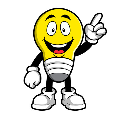 vector cartoon, character, and mascot of a light bulb with wave hand.のイラスト素材
