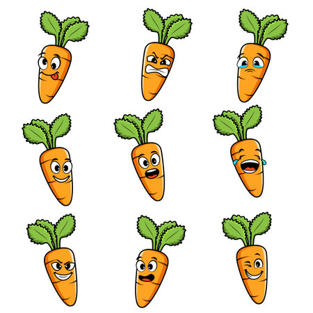 carrot set cartoon vector expressionのイラスト素材