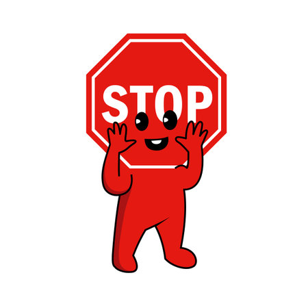 cute cartoon Red stop sign icon with text "STOP"のイラスト素材