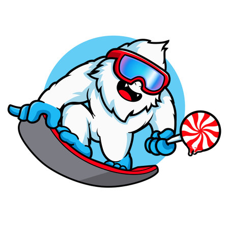 vector mascot illustration of Yeti Snowboarding bring candyのイラスト素材