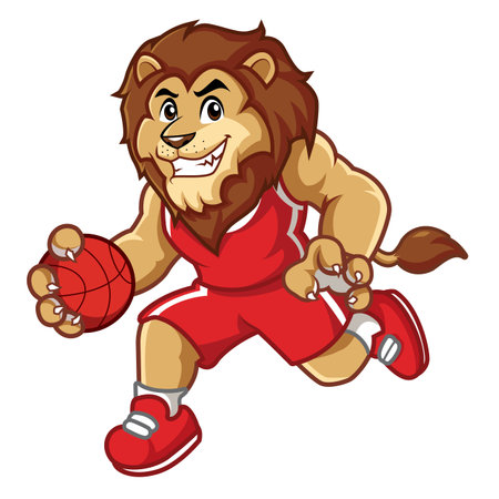 Cartoon Lion Loves Playing Basketballのイラスト素材