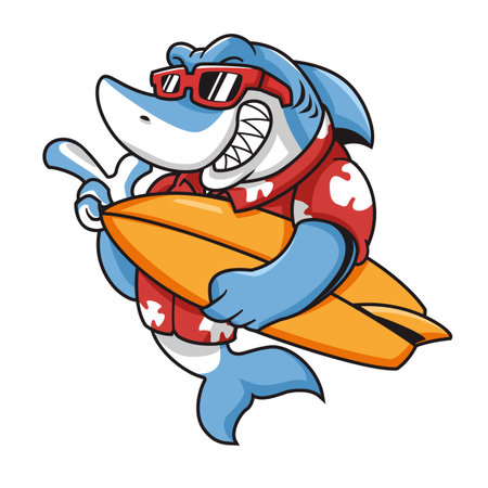 Chill Shark Mascot with Sunglasses and Boardのイラスト素材