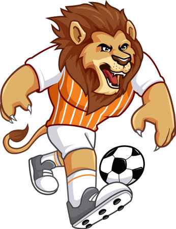 lion mascot cartoon running to play ballのイラスト素材