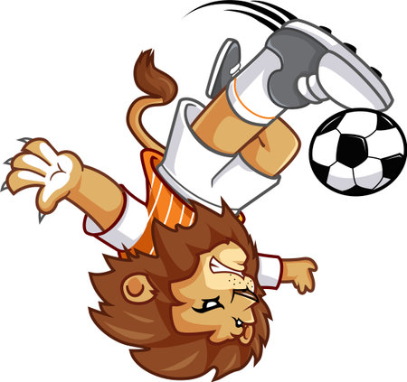 Flying Kick Lion Mascot Character , Soccer Bicycle Kick Poseのイラスト素材