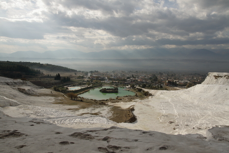 Carbonate travertines natural pools, Pamukkale, Turkeyの写真素材