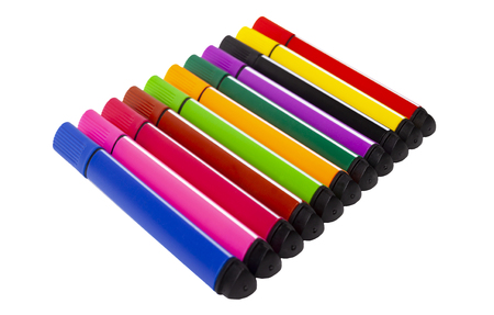 colored markers on the white backgroundの写真素材