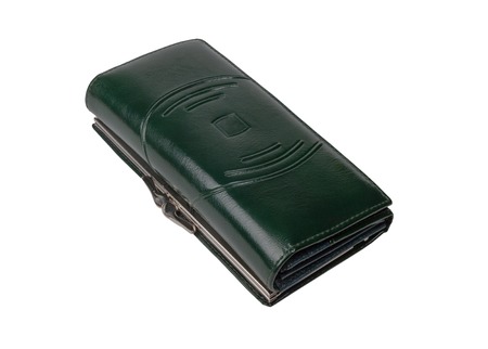 Green Leather Wallet on a White Backgroundの写真素材