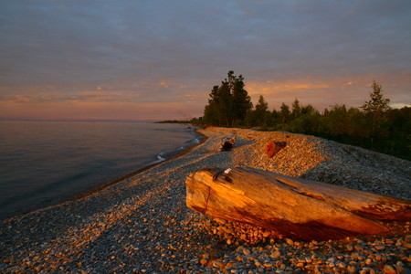beautiful sunset on lake Baikal in summer, Vydrino villageの写真素材