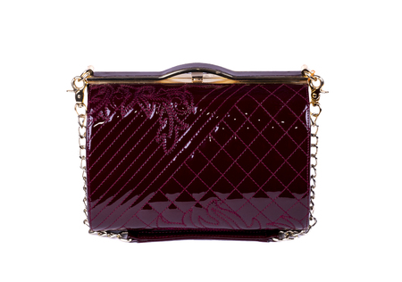 women bag made of patent leather, color brown, on a white backgroundの写真素材