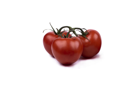 red tomatoes on a twig isolated on white backgroundの写真素材
