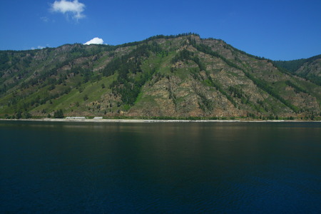 Baikal lake view of the shore from the ship Barguzin during the excursionの写真素材
