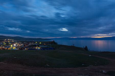 view of the gorgeous sunset from the island of Olkhon on Lake Baikalの写真素材