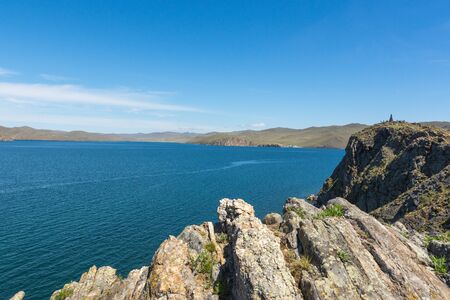 Beautiful view of Lake Baikal on a clear summer day from the shore of Olkhon Islandの写真素材
