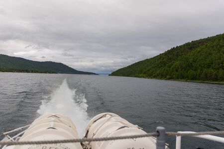view of the Angara River from the boat Rocketの写真素材