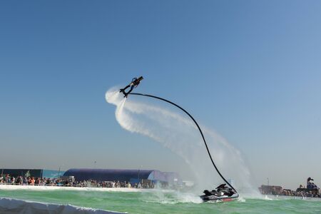 Russia Zhukovsky August 30, 2019 flyboarders show at the air show max 2019 photo taken in the summer on a sunny dayのeditorial素材