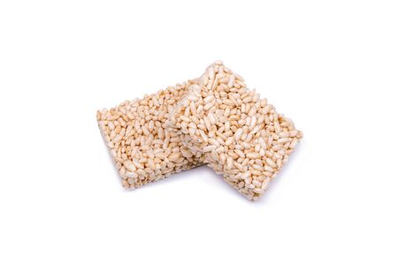 dessert, two Korean barley cookies on a white background close-upの写真素材
