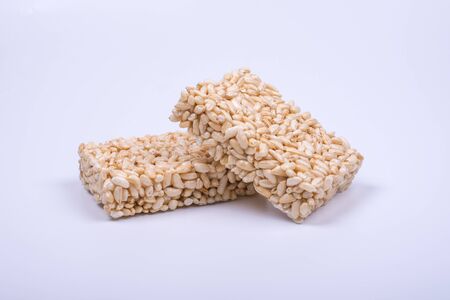 dessert, two Korean barley cookies on a white background close-upの写真素材