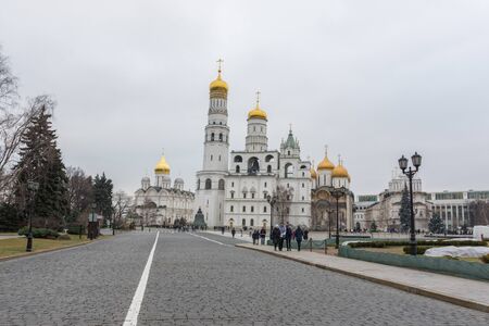 Moscow, January 3, 2020, view of the Ivan the Great Bell Tower and the Church of St. John the Ladder, photo taken on a cloudy dayのeditorial素材