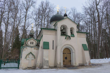 Russia, Abramtsevo estate March 1, 2020, view of the temple, photo taken on a cloudy winter dayのeditorial素材