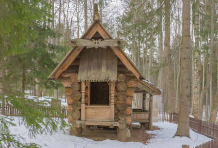 Russia, Abramtsevo estate on March 1, 2020, view of Baba Yaga's house, photo taken on a cloudy winter dayのeditorial素材