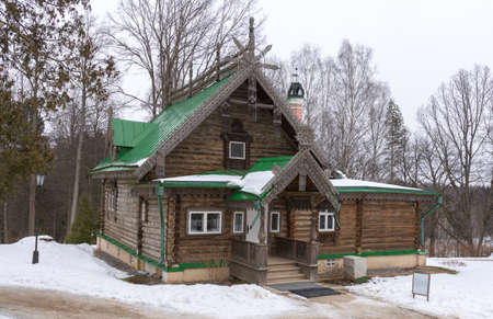 Russia, Abramtsevo estate on March 1, 2020, house view, photograph taken on a cloudy winter dayのeditorial素材
