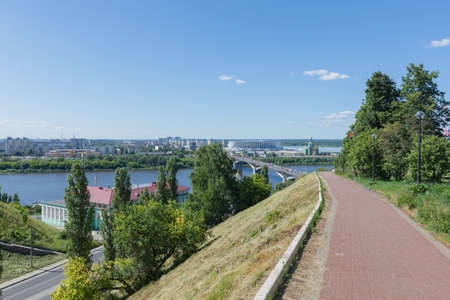 Russia June 2, 2020 Nizhny Novgorod, view of the Novinsky bridge, photo taken on a sunny summer dayのeditorial素材