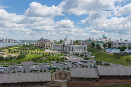 Russia June 23, 2020 Kazan, panoramic view of the Park of Farmers and the Palace of Farmers, photo taken on a sunny summer dayのeditorial素材