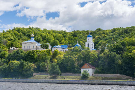 Russia June 25, 2020 Petropavlovskaya Sloboda, view of the Voznesensky Makaryevsky Monastery, photo was taken on a sunny summer day, view from the Volga Riverの写真素材