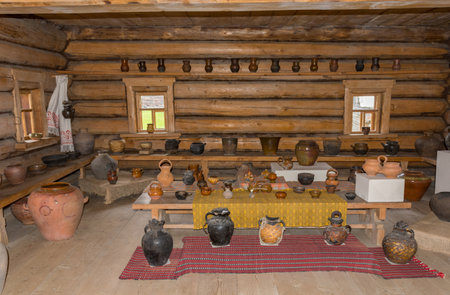 Russia June 29, 2020 Kostroma, view of the old wooden houses in the park of Russian art in Kostromaのeditorial素材