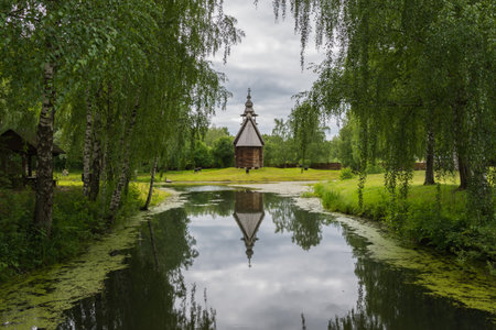 Russia June 29, 2020 Kostroma, view of the old wooden houses in the park of Russian art in Kostromaのeditorial素材