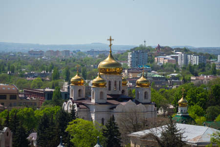 Russia May 04, 2021 Pyatigorsk, view of the Savior Cathedral, photo was taken on a sunny spring day.のeditorial素材