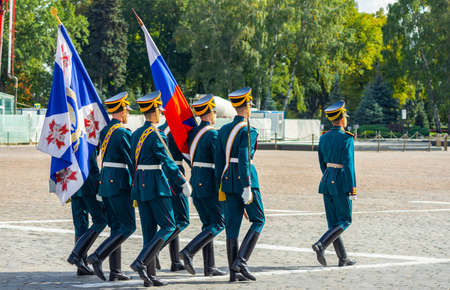Moscow September 18, 2021 A traditional horse and foot guard in the Moscow Kremlin, photo taken on a sunny autumn day.のeditorial素材