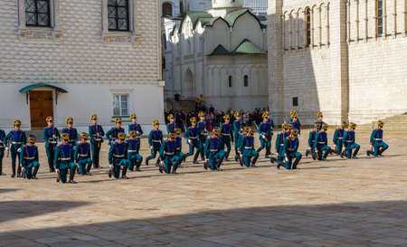 Moscow September 18, 2021 A traditional horse and foot guard in the Moscow Kremlin, photo taken on a sunny autumn day.のeditorial素材