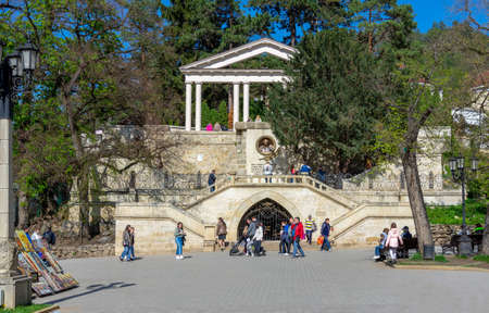 Russia May 05, 2021 Kislovodsk, view of the bust of the 19th century Russian poet Lermontov, photo...