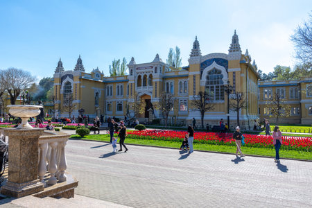 Russia May 5, 2021 Kislovodsk, view of the facade of the building of the main narzan baths, photo taken on a sunny summer dayのeditorial素材