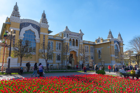 Russia May 5, 2021 Kislovodsk, view of the facade of the building of the main narzan baths, photo taken on a sunny summer dayのeditorial素材