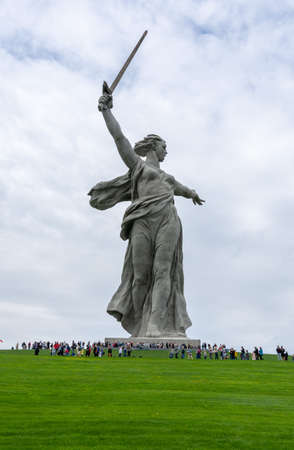 view of the sculpture Motherland is calling in Volgograd on Mamaev Kurgan