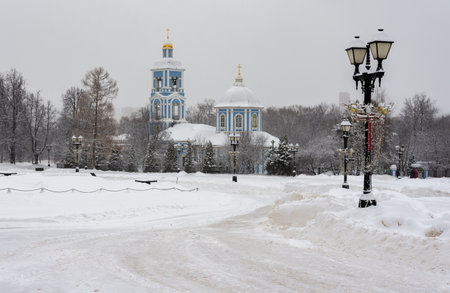 Russia January 18, 2022, view of the Church of the Life-Giving Spring in the Tsaritsyno Museum Reserve, photo taken on a cloudy day in winterのeditorial素材