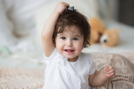 portrait of happy little girlの写真素材