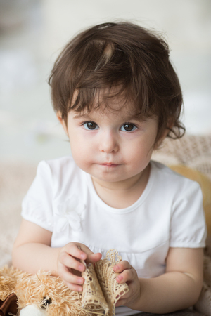 portrait of happy little girlの写真素材