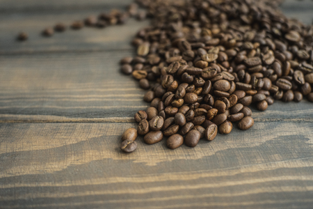 Coffee background, black coffe beans, closeup, arabicaの写真素材