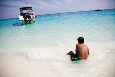 Fisherman Boat stop on the Beach, Thailandの写真素材