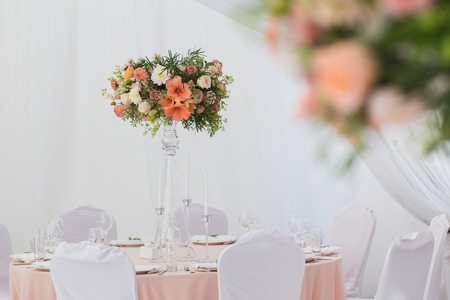 Beautiful flowers on table in wedding dayの写真素材