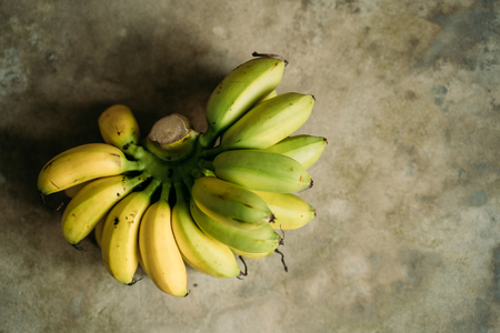 fresh mini bananas on the grey backgroundの写真素材