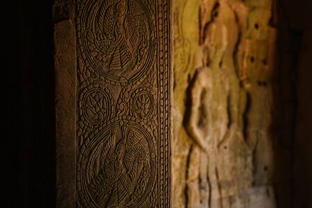 Stone murals and sculptures in Angkor wat, Cambodiaの写真素材