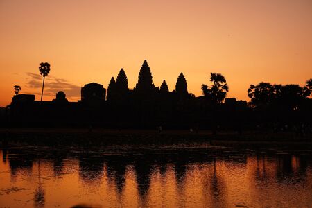 Angkor Wat Temple silhouette at sunrise. Cambodiaの写真素材